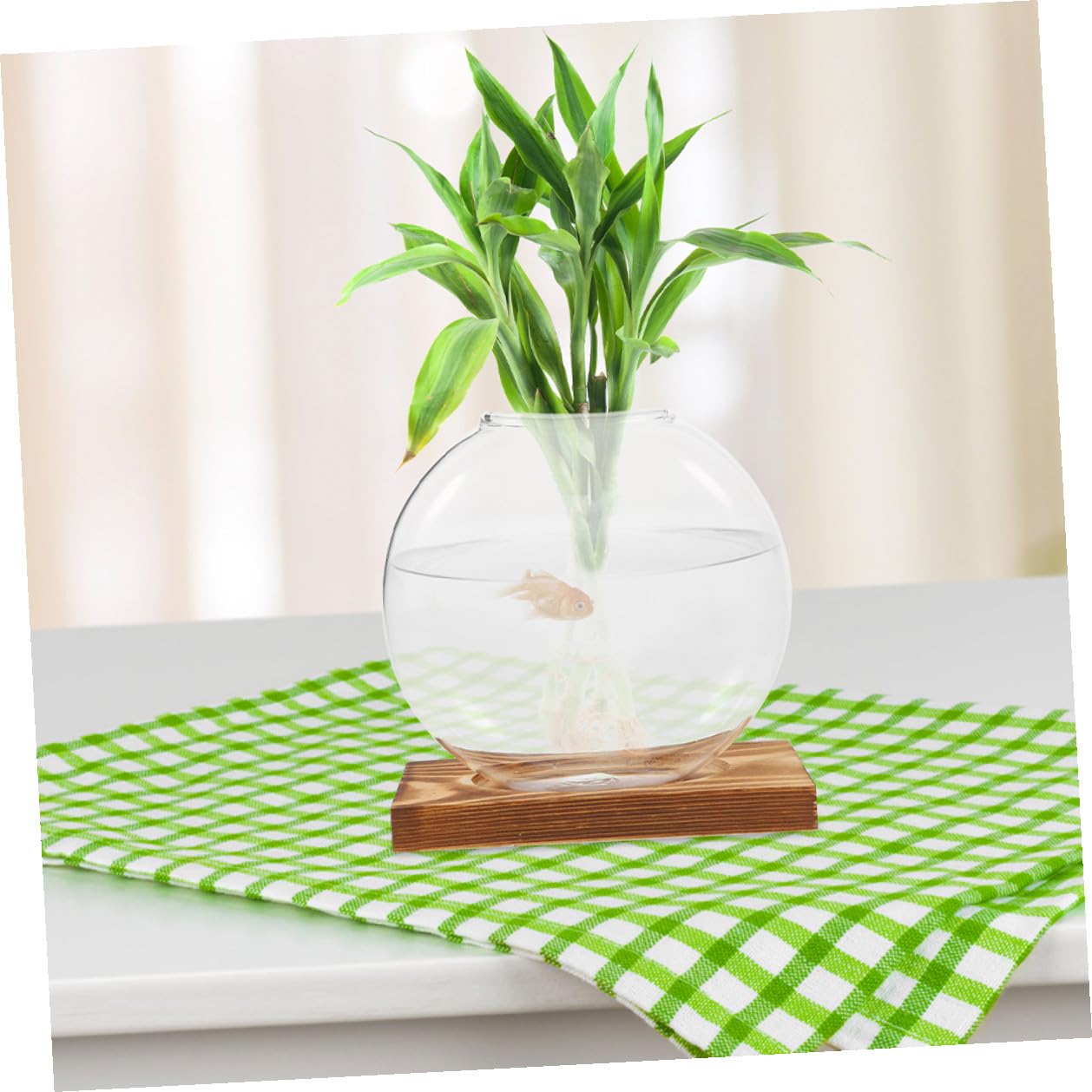 FUTUREORYY 2pcs Indoor Plant Vase with Wooden Base, Hydroponic Glass Planter for Propagation, Desktop Terrarium Suitable for Home and Office Décor
