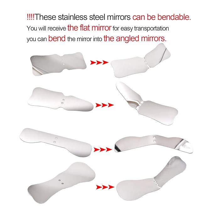 Angzhili 1 piece Dental Photography Mirrors Dental Orthodontic Mirror Stainless Steel Single Sided Photographic Occlusal Mirror,Bendable Dental Oral Mirror Intra-Oral Reflector (C type)