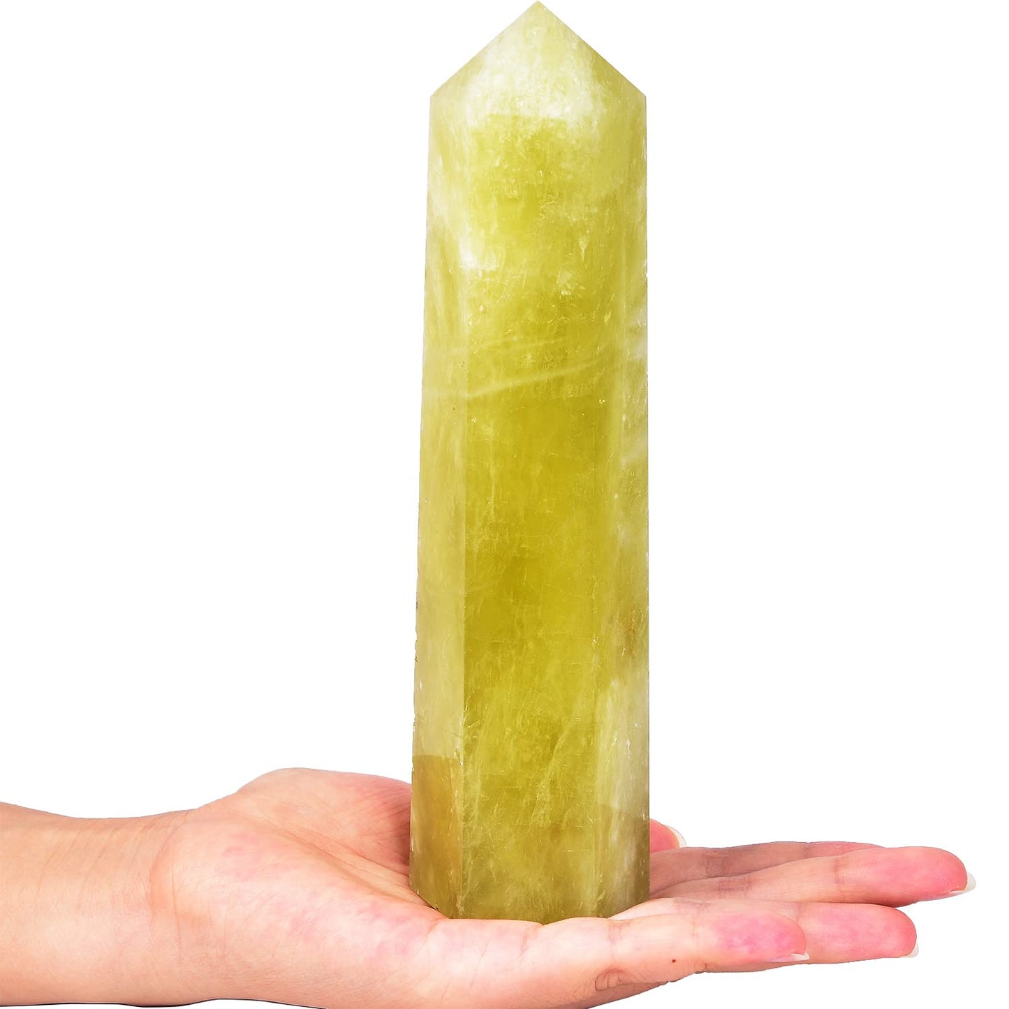 AMOYSTONE Large Lemon Quartz Tower Healing Crystal Obelisk Wand 6 Faceted Reiki Meditation Stone 0.6-1.1 LBS
