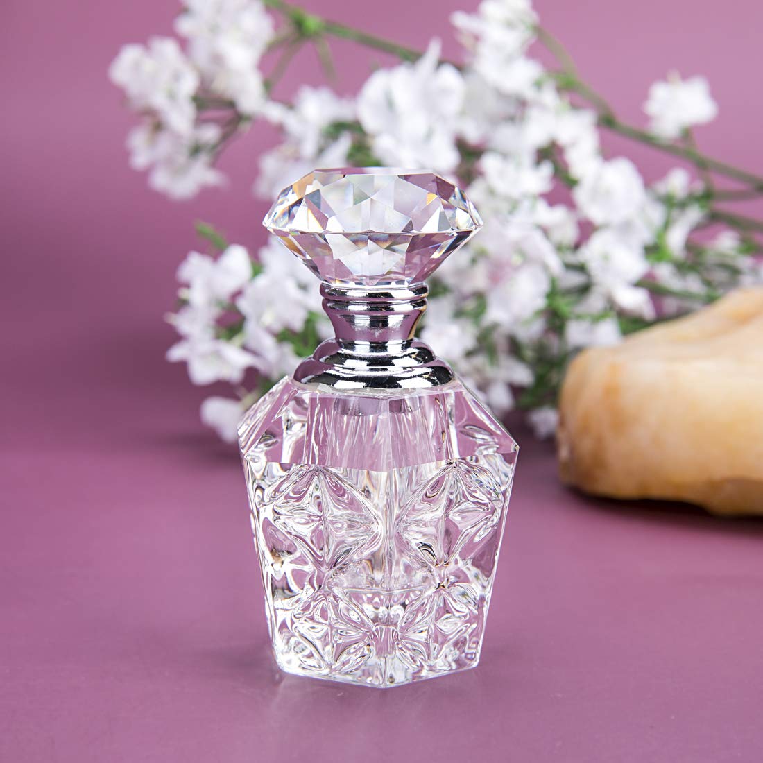 H&D HYALINE & DORA Clear Art Carved Crystal Empty Mini Refillable Perfume Bottle