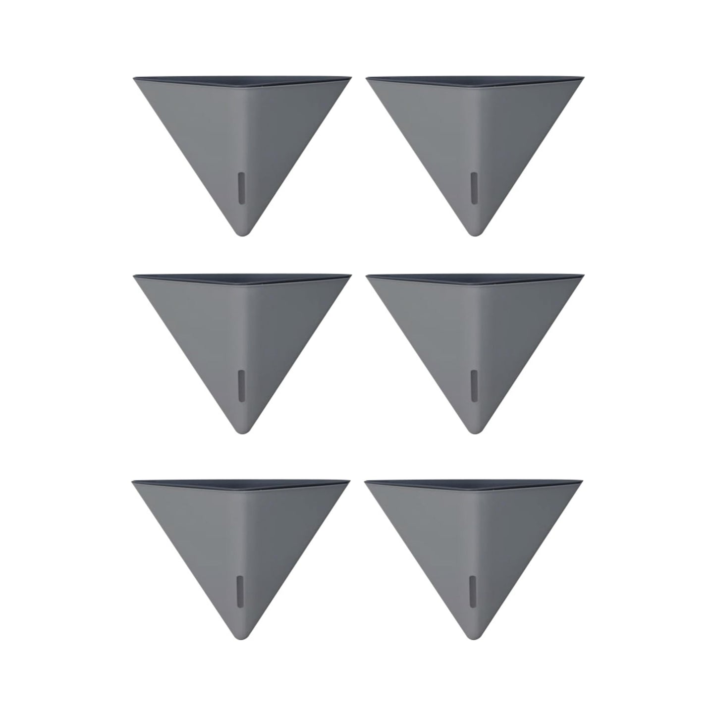 LaLaGreen Bundle - 12" x 6 Pack Gray Large Self Watering Wall Hanging Planters for Indoor Plants Gray Wall Mount Triangle Geometric Flower Vase Pot Black Metal Hanger Living Wall Decor