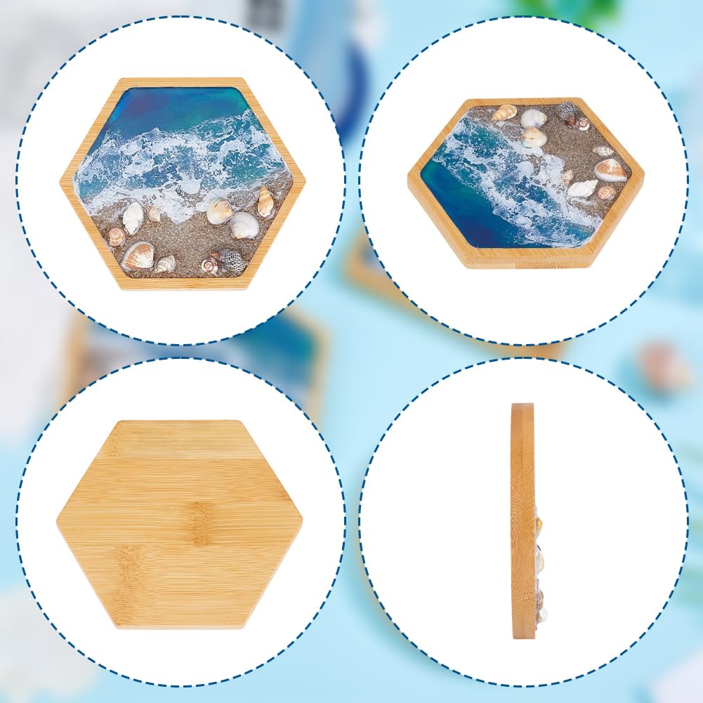 WEBEEDY 3 Sets Resin Bamboo Coaster Resin Complete Set with Trays, Pigment, Seashells & More, DIY Drink Coaster Making Kit for Adults Beginners Office Home Decor Art Clear Craft