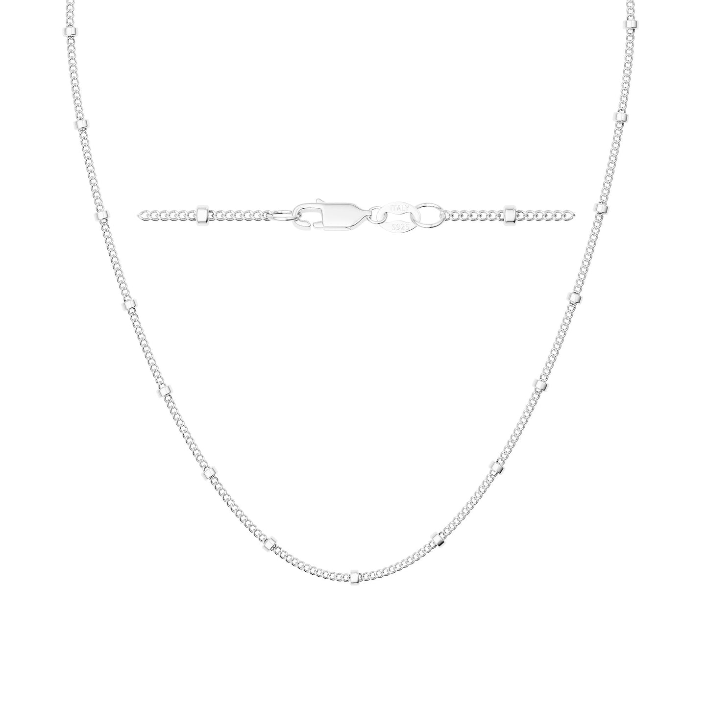 Freekiss 925 Sterling Silver Satellite Chain Necklace for Women Trendy 16+2 Inch Adjustable Dainty Layered Cuban Beaded Chain Choker Necklace Thin Simple Stackable Silver Jewelry Gift