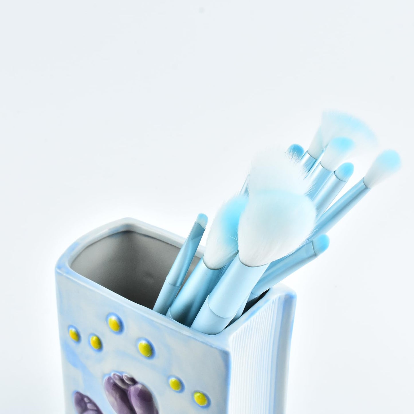ESIW Ceramic Book Shaped Tulip Pattern Cosmetic Storage Box, Desktop Organizers Make Up Brush Storage Stand Desktop Storage Box for Brush,Pencil,Art Supplies, Painting Brush (Light Purple)