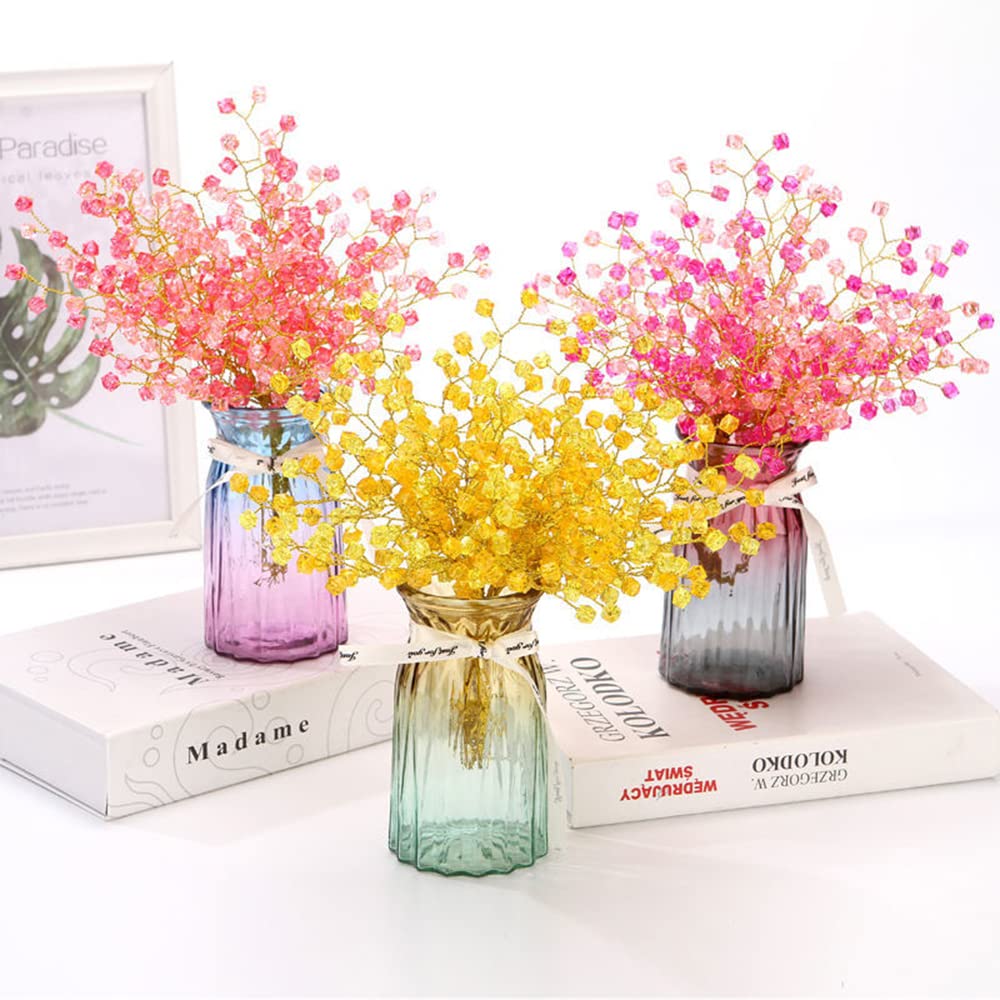 SWEXURY 16PCS Crystal Artificial Flowers Bouquets Handmade Acrylic Flower Branches Fake Beaded Baby Breath Floral Crafts for Wedding Party Home Decor