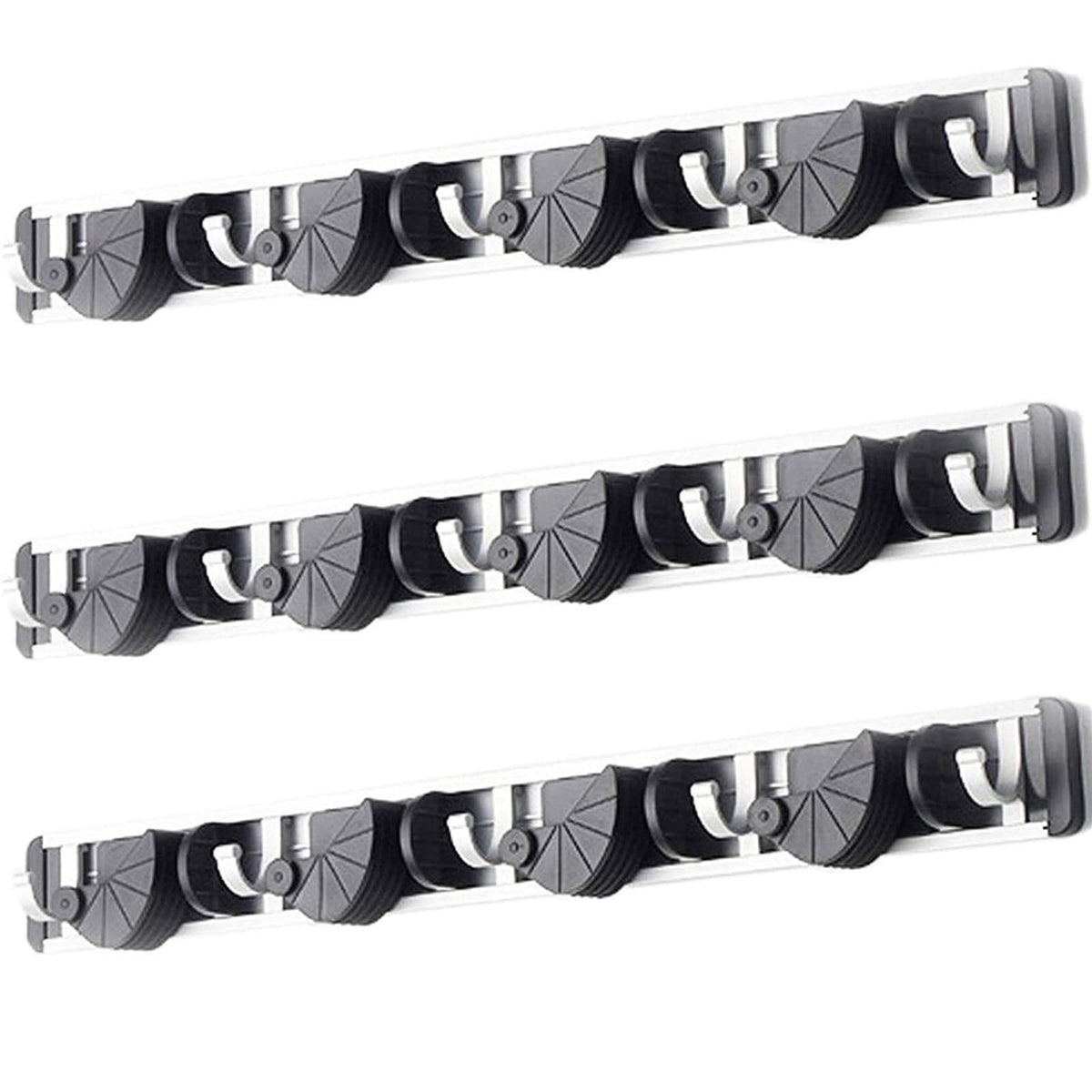 Wall Mount Broom Clamp Holder 4 Positions Grip Organizer & 5 Hooks Rack Home Kitchen Garage Mop tools Storage Organization System