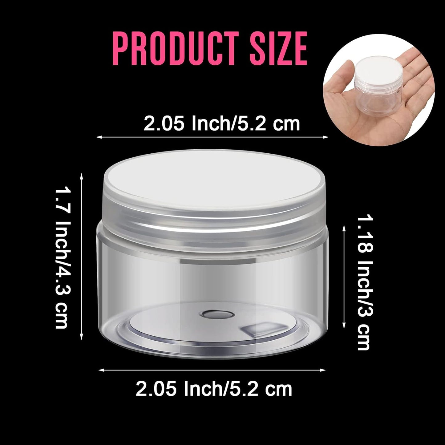 SATINIOR 100 Pcs Plastic Jars with Lids Small Containers Lids Wide Mouth Small Plastic Containers for Lotion Cream Rhinestones Body Butters Travel Storage(2 oz,Clear)