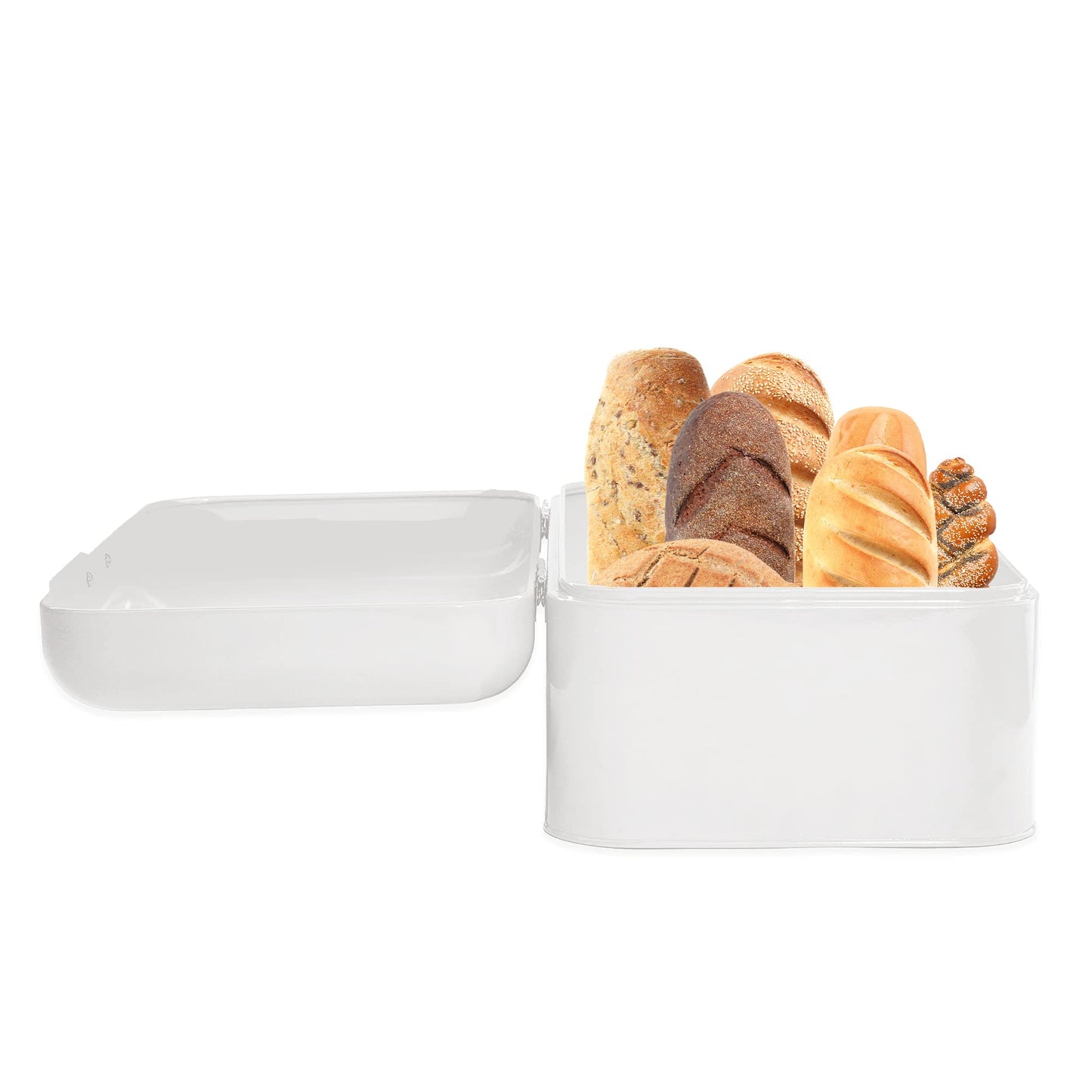 Culinary Couture Extra Large White Bread Box for Kitchen Countertop - Holds 2 Loaves - 16.5" x 9" x 6.5" - Stainless Steel Vintage Bread Boxes for Kitchen Counters