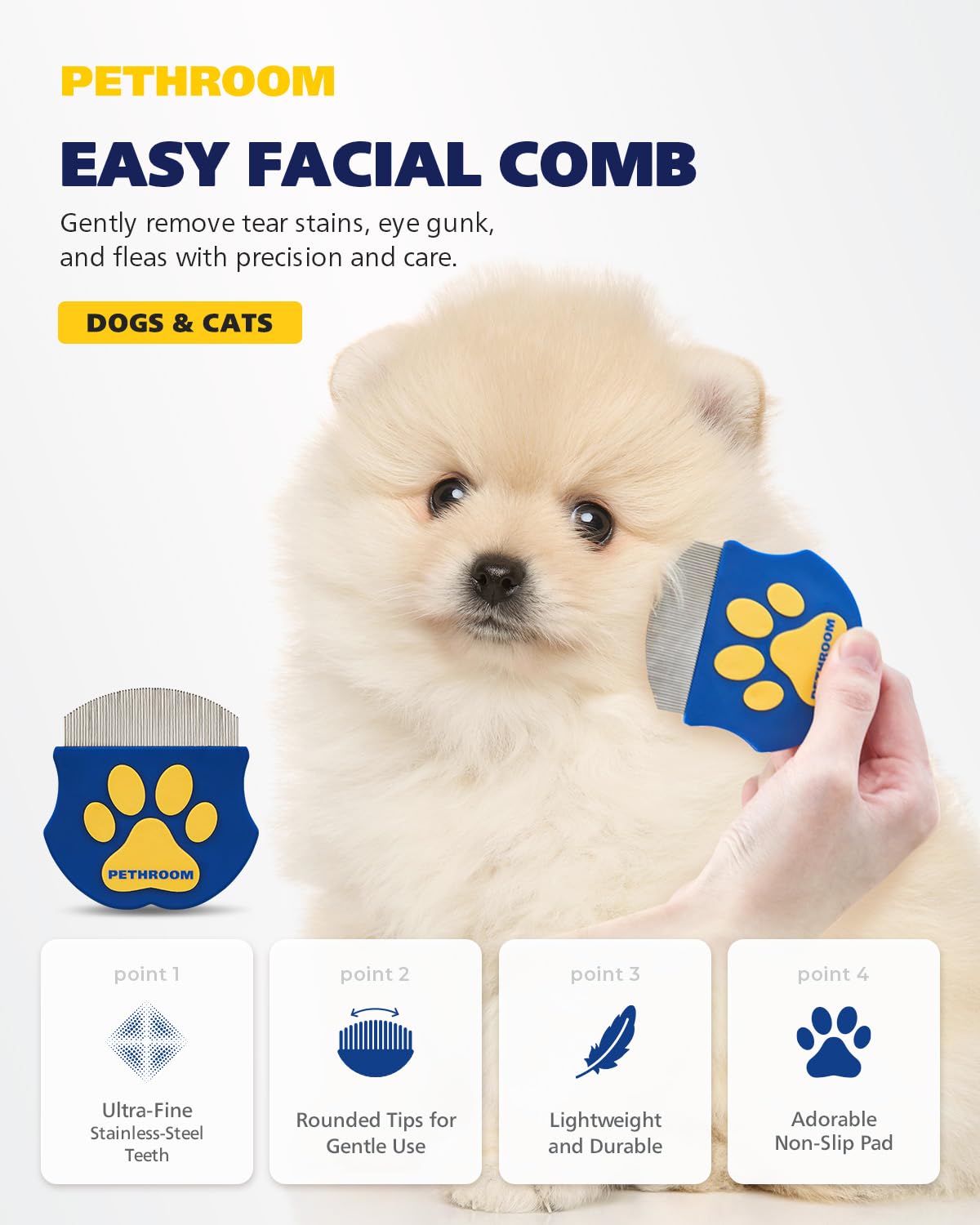[PETHROOM] Healing Slicker Brush & Easy Facial Comb & Healing Brush Bundle | Pet Eye Booger Remover Rounded Comb & Coated Tips for Deshedding & Soothing Silicone Grooming Tool