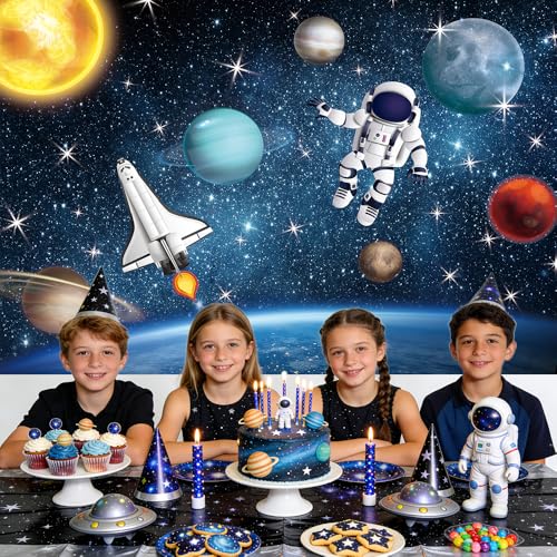 AIBIIN 7x5ft Outer Space Photo Backdrop Universe Planet Star Galaxy Astronaut Rocket Photography Background Kids Boy Birthday Party Decorations Banner Photo Props - size: 7x5ft