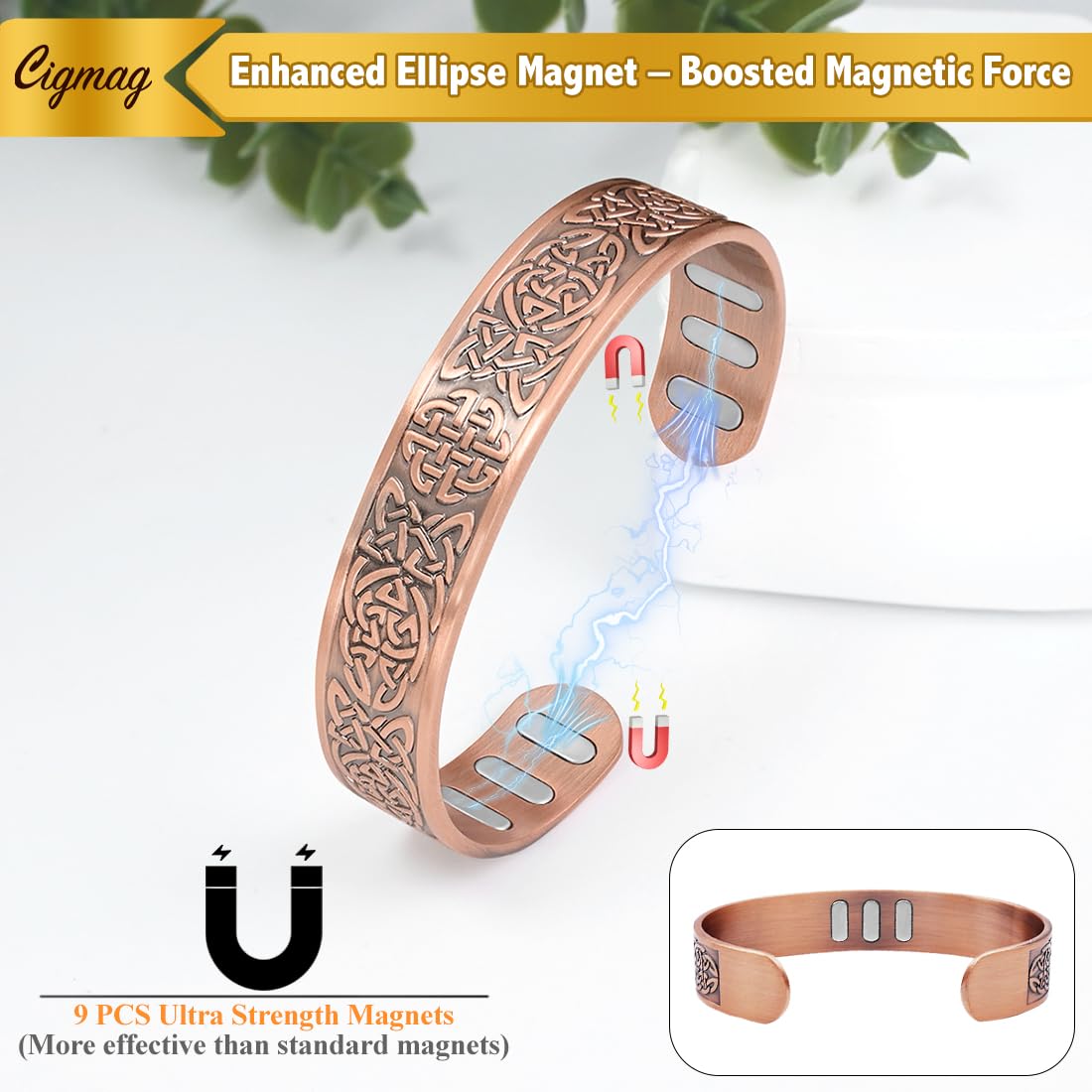 Cigmag Copper Bracelet for Men, with Powerful 9X 5000 Gauss Magnets, Adjustable Solid Pure Copper (Celtic Knot 1)