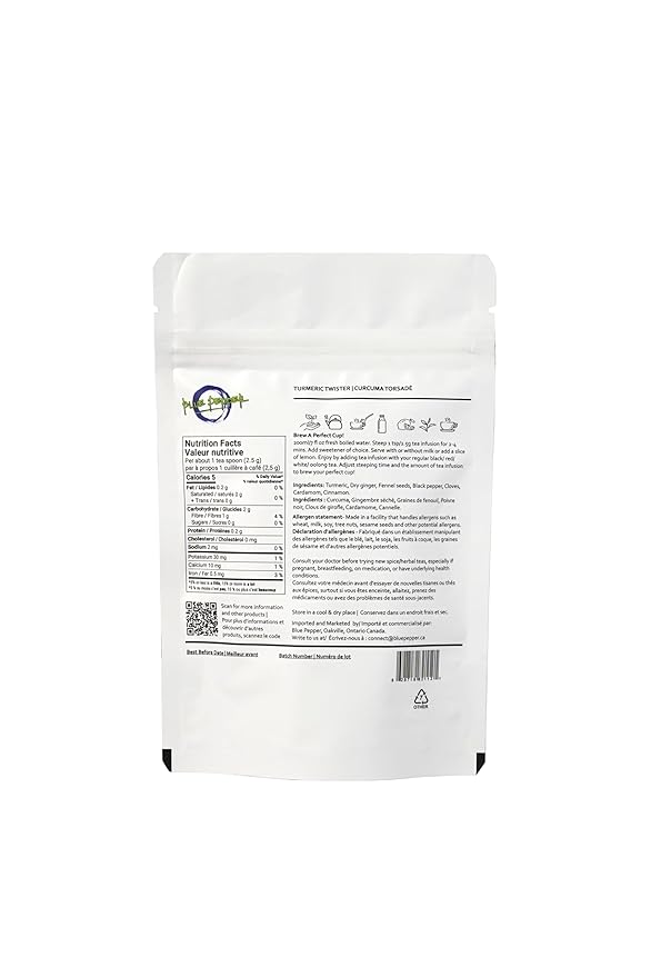 Blue Pepper Turmeric Twister Tea Infusion Blend - Premium Herbal Turmeric Twister - All-Natural Ingredients, No Artificial Flavors - No Added Sugar - Caffeine Free - Golden Milk