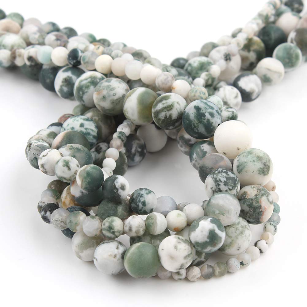 Song Xi Frosted Tree Agate Stone Beads 8mm Natural Stone Beads for Jewelry Making Gemstone Beads
