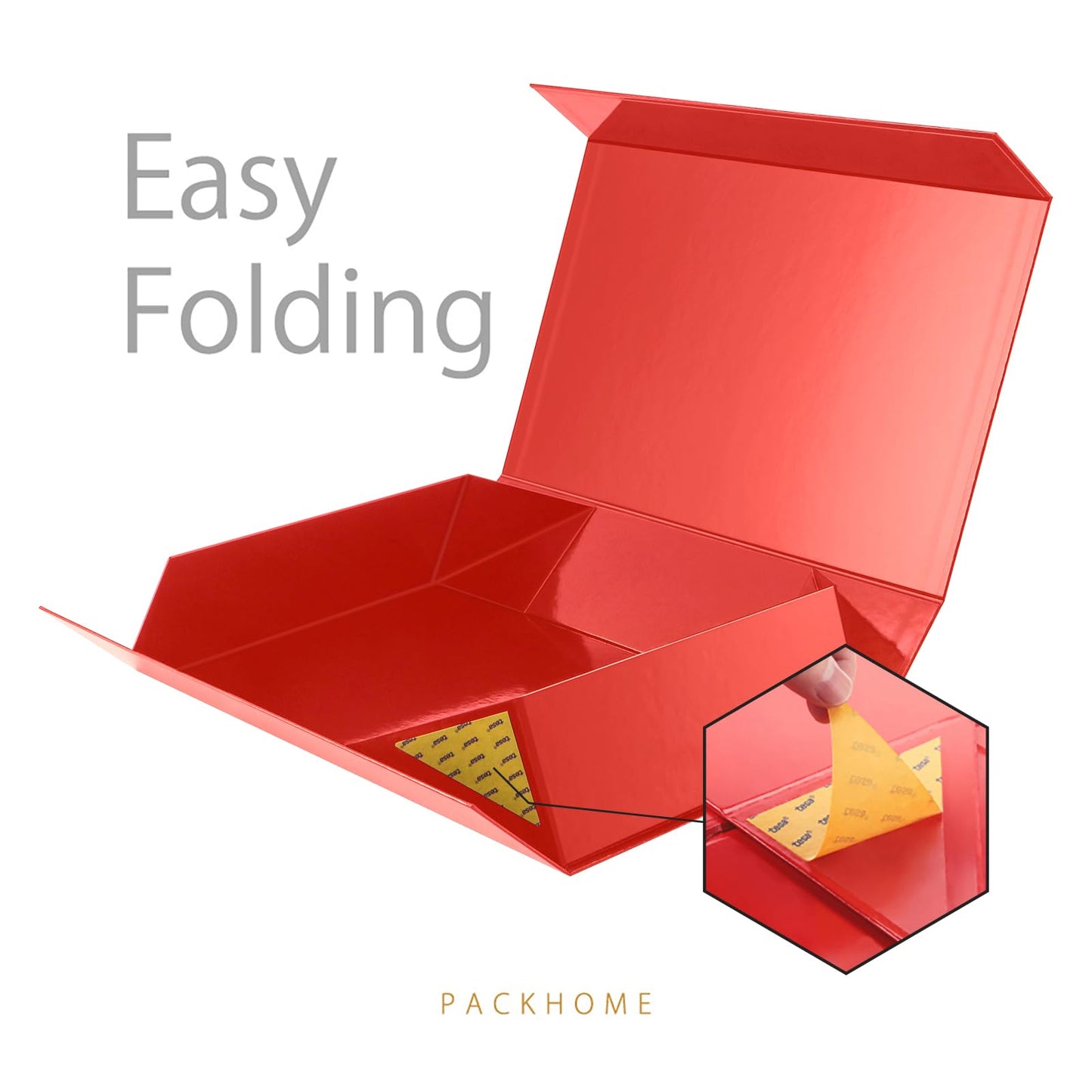 PACKHOME Mother's Day Extra Large Gift Box 17.5x11.3x4.3 Inches, Sturdy Shirt Box with Magnetic Lid for Clothes and Large Gifts (Glossy Red)