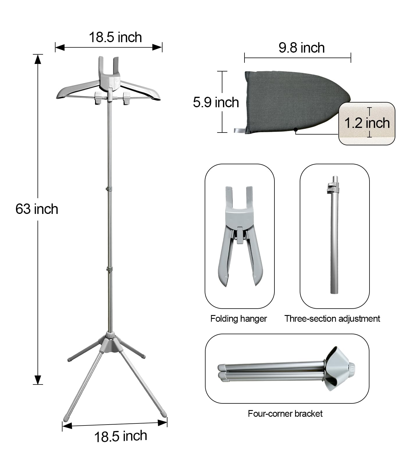 Garment Steamer Hanger with Ironing Glove, Portable Steamer Rack for Clothes, Garment Rack for Steaming Clothes Adjustable Handheld Hanging Ironing Clothes Stand