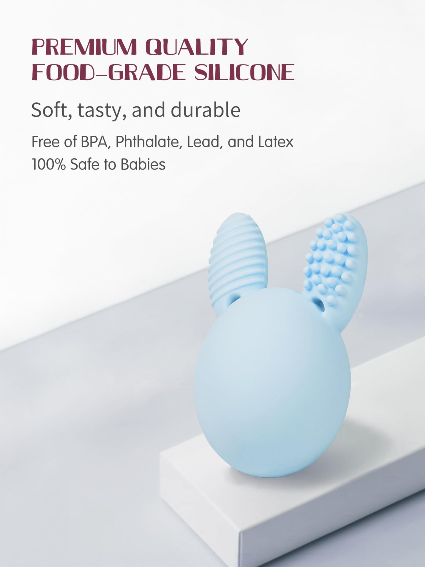 Bunny Eggy Teether Baby Teething Toy Rabbit Egg Rattle Toy Teething Pain Relief for Babies Boys Girls - Blue