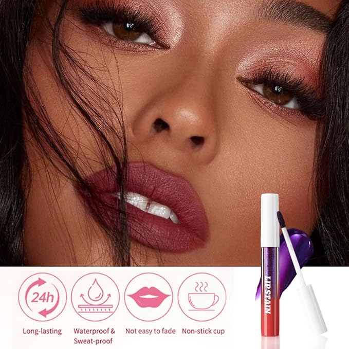 evpct 3Pcs Maroon Mauve Vivid Red Peel Off Lip Stain Tints, Matte Liquid Lipstick Lip Stain Long Lasting Waterproof for Women, Longwear Lipstick Peel Off Highly Pigmented Smudge-proof Easy to Apply
