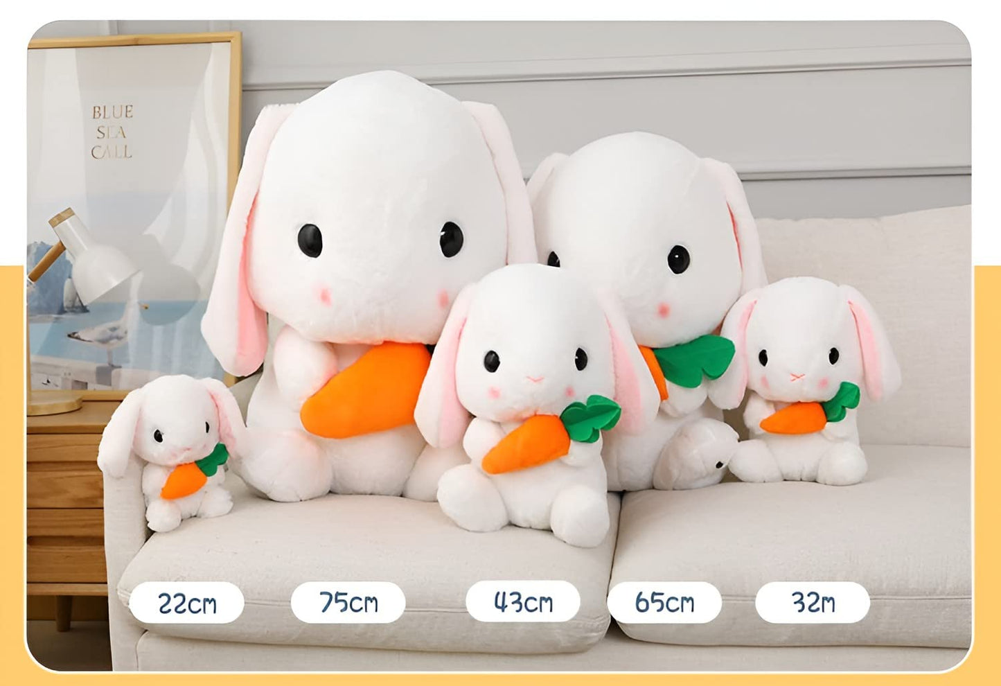 HOUPU Soft Toy - Sitting Lop Eared Rabbit, Easter White Rabbit Stuffed Bunny Animal with Carrot Soft Lovely Realistic Long-Eared Standing Pink Plush Toys (White-Four Leaf,16.9in/43cm)