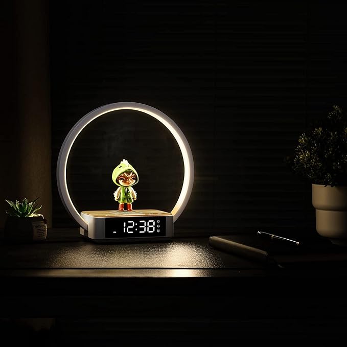 WILIT Bedside Lamp with Alarm Clock, Sunrise Wake-up Light, Wood Grain