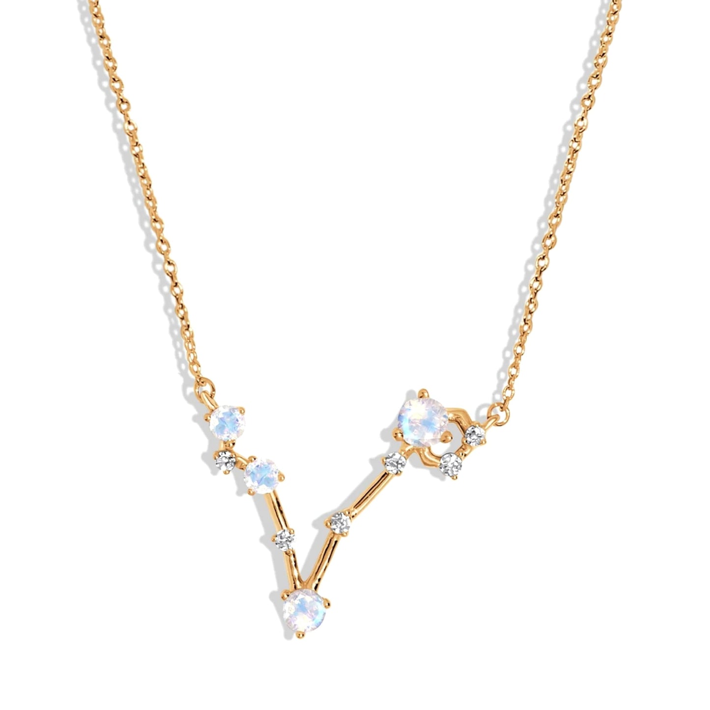 Moon Magic Moonstone Necklace - Pisces Zodiac Constellation / 925 Sterling Silver - 18k Rose Gold - Yellow Gold Rainbow Moonstone Necklaces for Women/Authentic Rainbow Crystal Jewelry