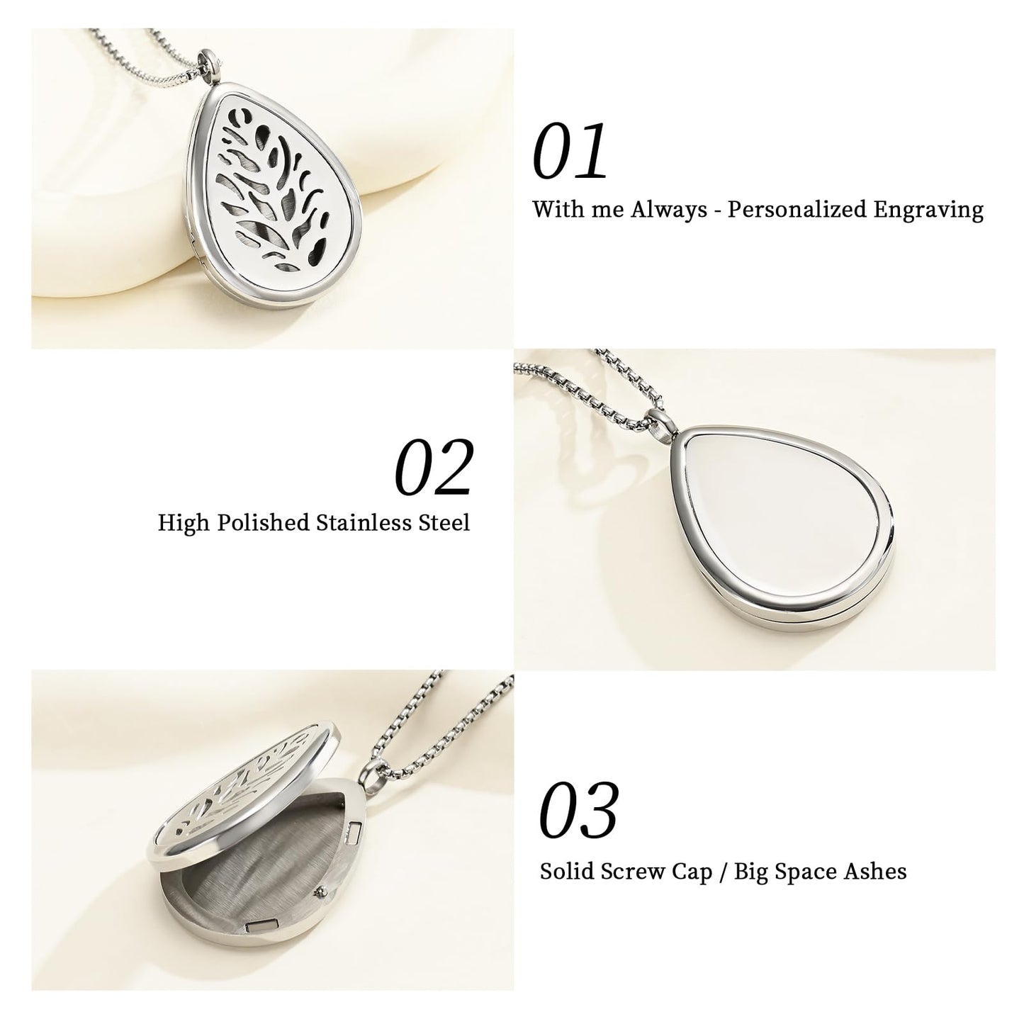mingkejw Teardrop Essential Oil Diffuser Necklace Aromatherapy Pendant Locket Jewelry Stainless Steel Perfume Necklace| 22’’ Adjustable Chain| 12 Refill Pads| Gift Box