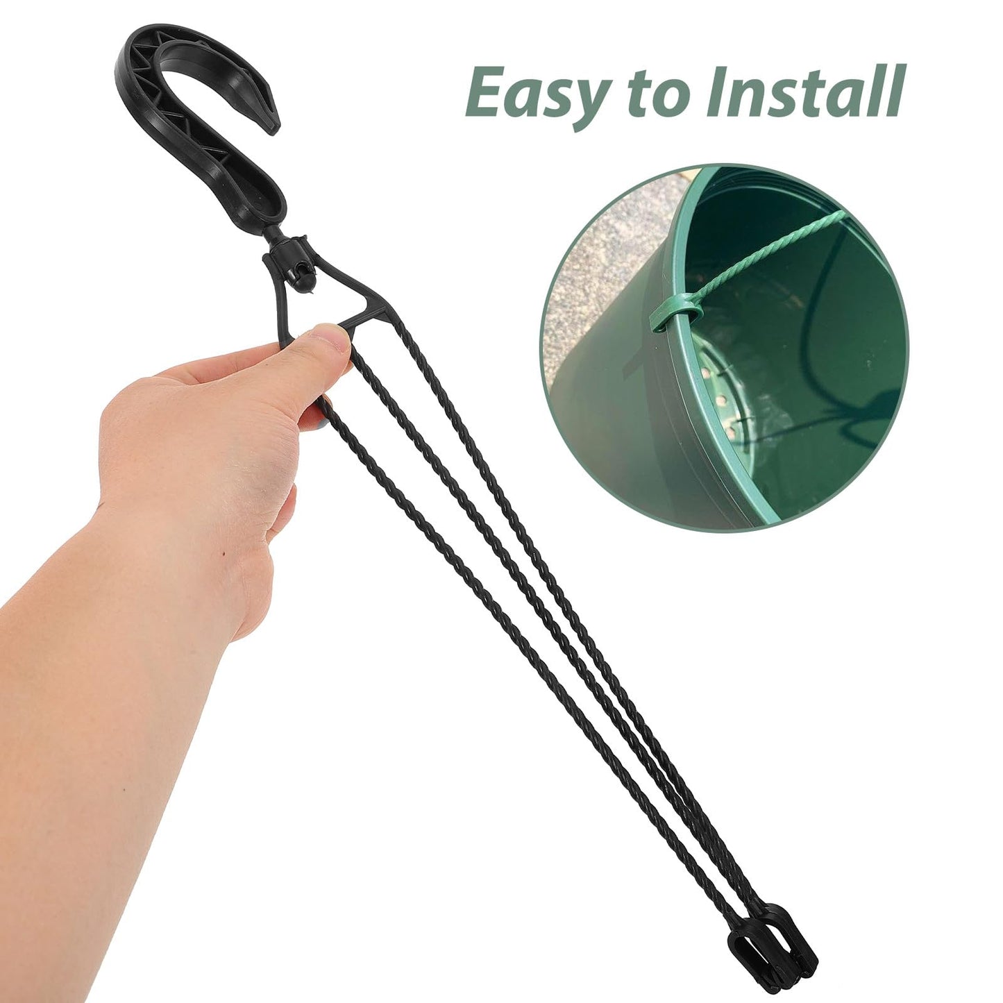 DRESSOOS 5pcs 40cm Black Plastic Hanging Basket Hooks with 360° Rotatable Swivel for Outdoor Garden Flower Pot Hangers and Potted Plant Support Tools