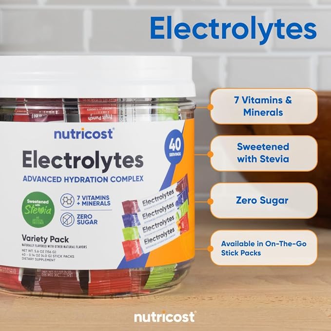 Nutricost Electrolytes Complex, Variety Pack Flavored, 40 Stickpacks - Advanced Hydration Complex