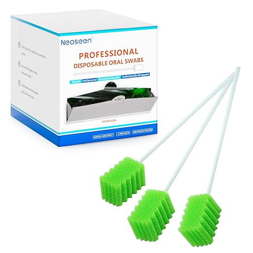 Oral Swabs Disposable 200 Count – Longer Handle Medical-Grade Sponge Swabs for Mouth – Individually Wrapped, Latex-Free, Non-Abrasive Mouth Swabs for Elderly, Home & Hospital Use (Green)