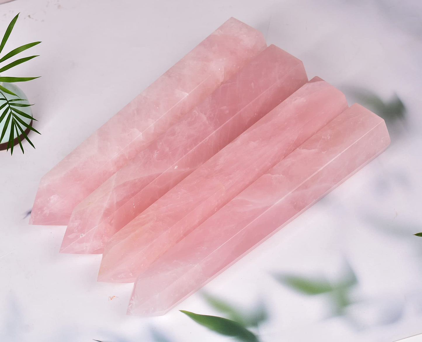 AMOYSTONE Extra Large Healing Crystal Obelisk Tower Rose Quartz Point Wand Crystal Decor Reiki Gifts for Bignners 2.2-2.6 LBS