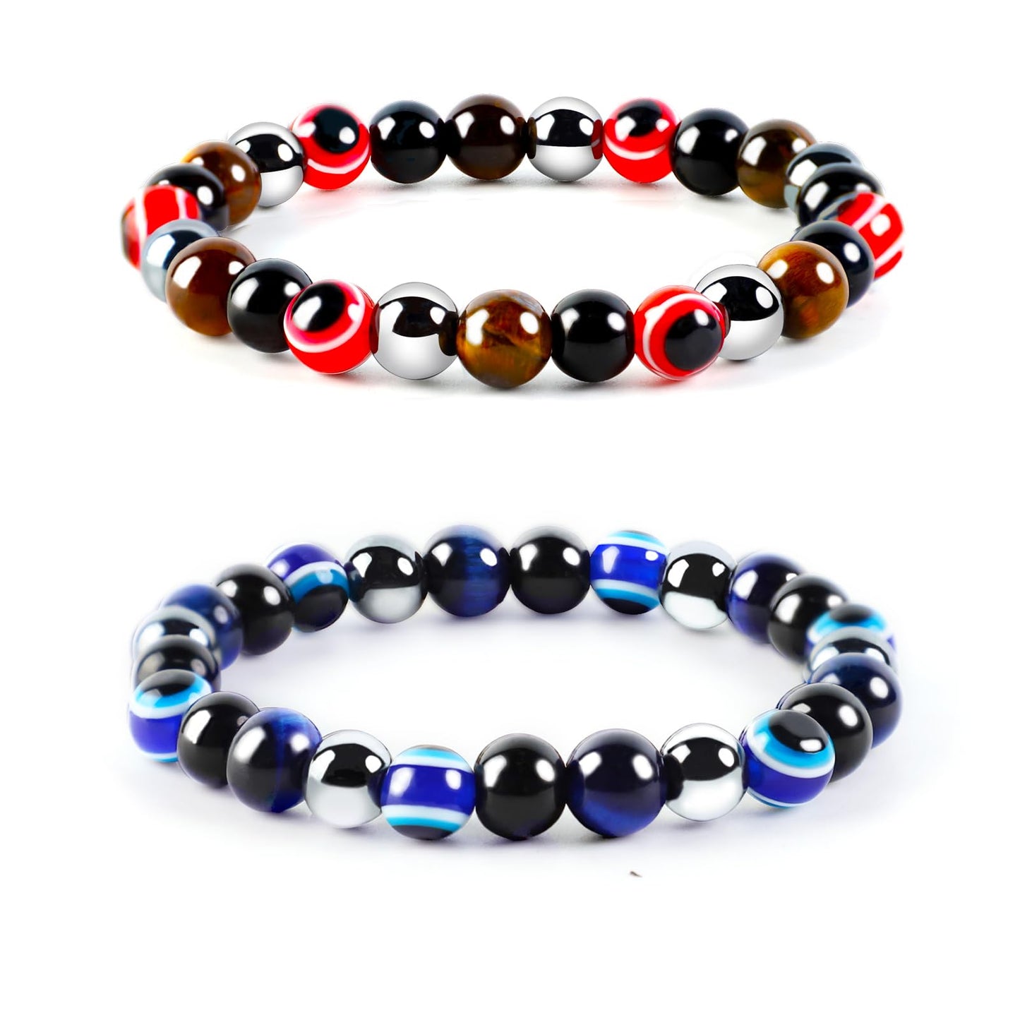 ZICRMIYA Evil Eye Bracelets for Men Women,8mm Evil Eye Beads Black Obsidian Hematite Tiger Eye Bracelets Protection Bracelet Healing Bracelet Bring Luck and Prosperity Happiness