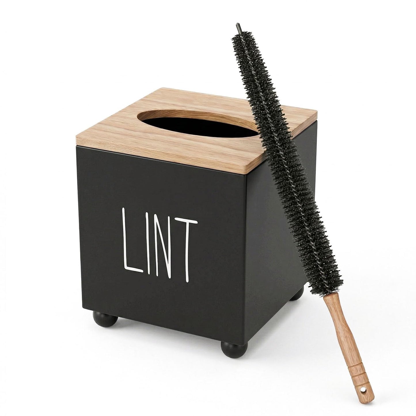 CHONIC Lint Bin for Laundry Room, Farmhouse Lint Box, Wooden Lint Holder with Lid, Lint Container for Laundry Room Decor, Dryer Lint Trash Can for Laundry Accessory Organization(Black)