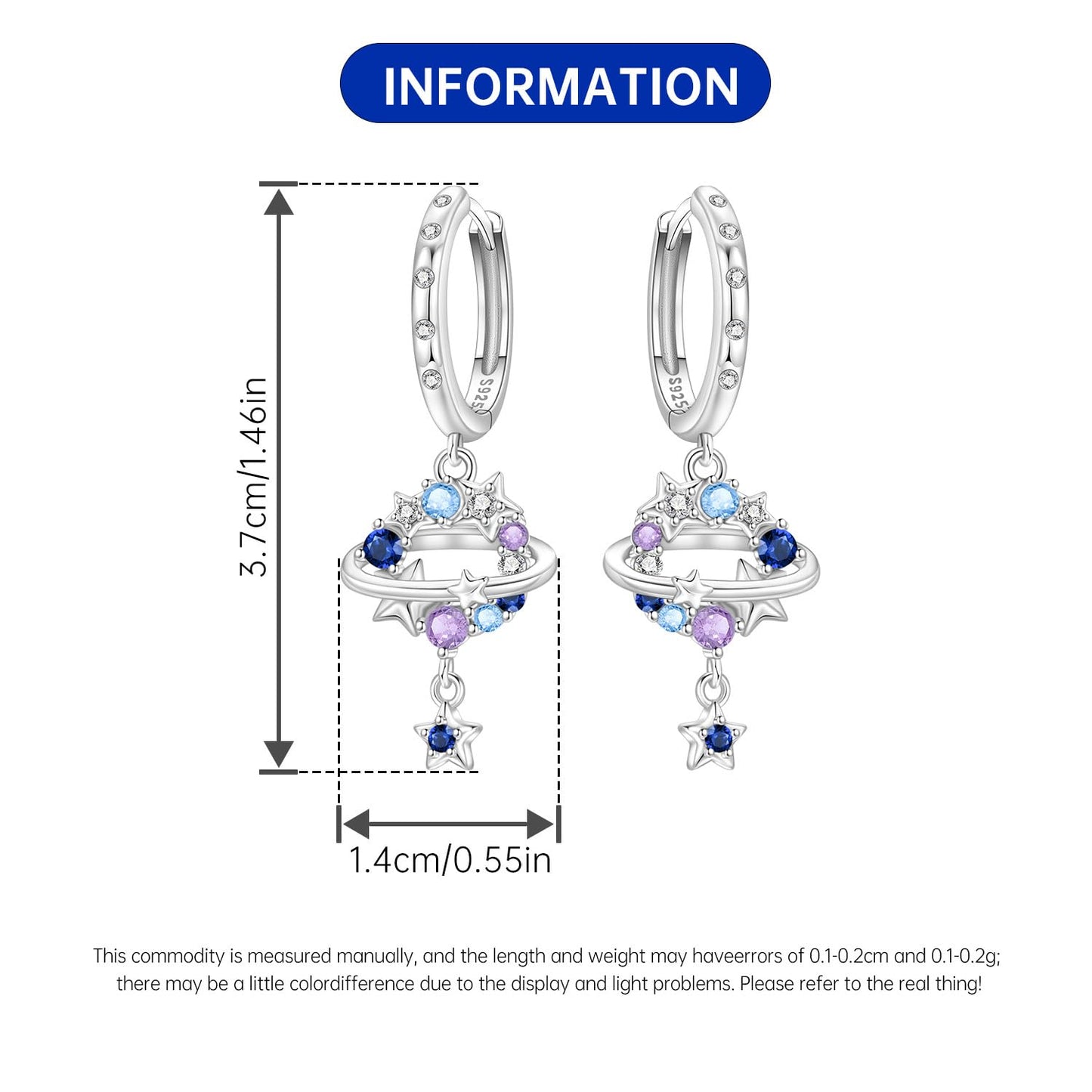vireau 925 Sterling Silver Drop Earrings Dragonfly Flower Moon Star Dangle Earrings Hypoallergenic Sterling Silver Earrings Jewelry for Women (Starry Sky)