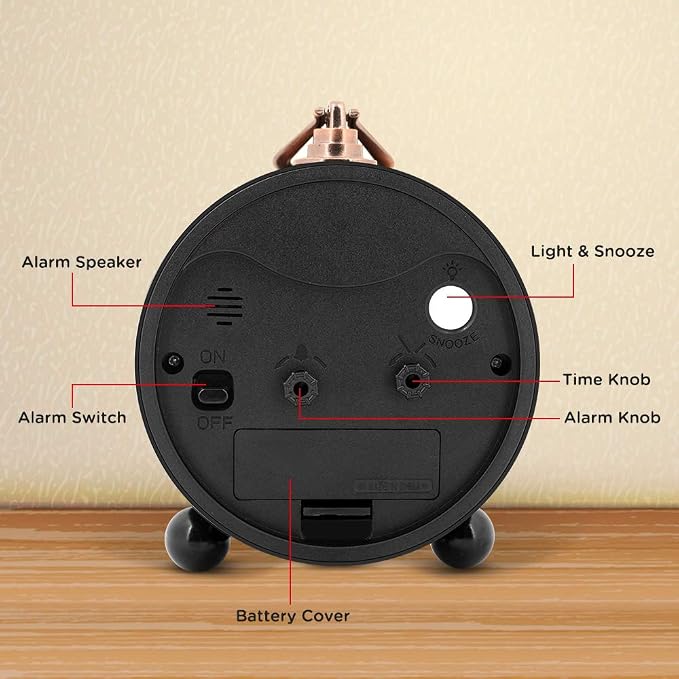 Peakeep 4" Small Battery Operated Analog Alarm Clock, Antique Retro Style