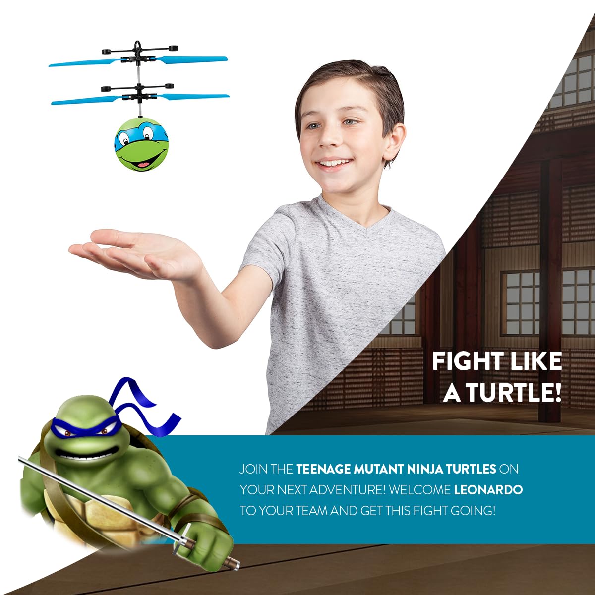 World Tech Toys Ninja Turtles Leonardo Flying Toy – Motion Sensing Flying Ball with USB Charging - TMNT Licensed - Indoor/Outdoor Drone for Kids Ages 6+