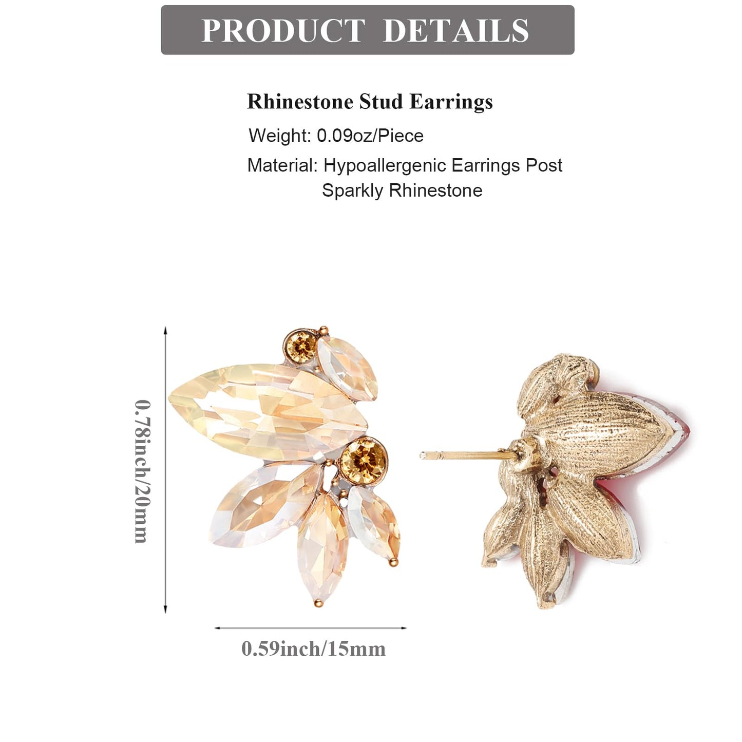 Champagne Rhinestone Earring Sparkly Faux Crystal Stud Earrings for Women Wedding Prom Party