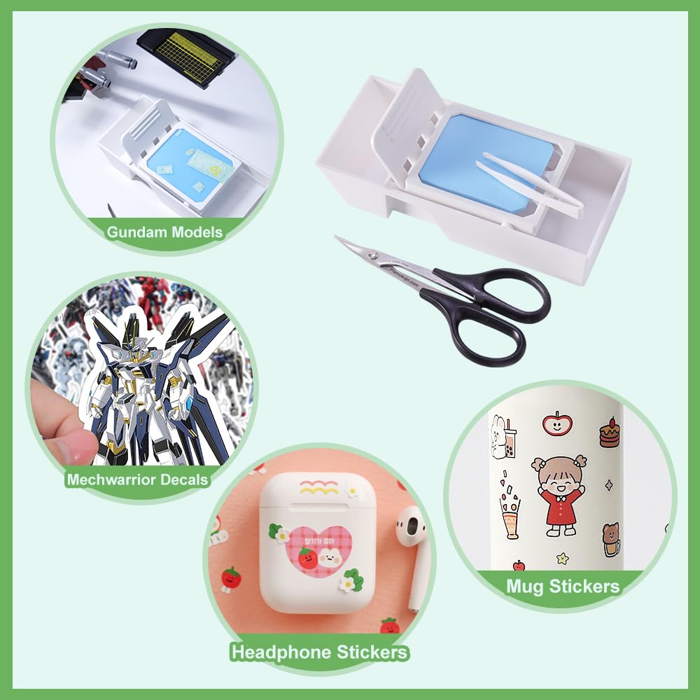 BFFDIYCLUB All-in-One Hobbyist Decal Kit - Curved Scissors, Tweezers, Sponge Pad - Perfect for Model, Aircraft, and Tank Models (PM008)