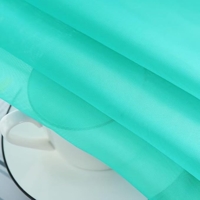 SpaceDresser Sheer Voile Window Treatment Rod Pocket Curtain Panels for Kitchen Bedroom Living Room Drapes Sunlight Filtering Privacy Semi Home Decor Assorted Colors Sizes (Turquoise, 52 W x 90 L)
