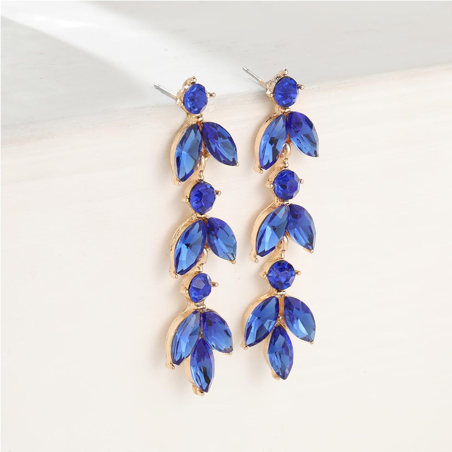 GAOKOXI Royal Blue Wedding Rhinestone Dangle Earrings Elegant Bridal Crystal Drop Earrings for Women Bridesmaids Guest Party Prom