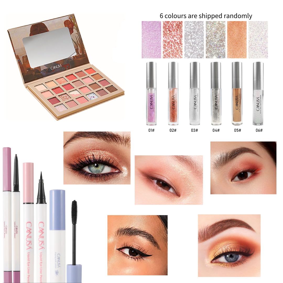 26Pc Full Face Makeup Set Gift Surprise for Women Cosmetic Essential Starter Bundle Include 24 Colors Eyeshadow Palette, Lipstick,13-NI-1 glamour-brush set. Pack Flawless (Khaki C1, ONE SIZE)