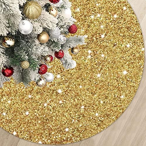MODFUNS Gold Christmas Tree Skirts 36 Inches Sequence Christmas Tree Skirt Embroidered Christmas Tree Mats Farmhouse Round Merry Christmas Tree Skirt for New Year Birthday Ornament