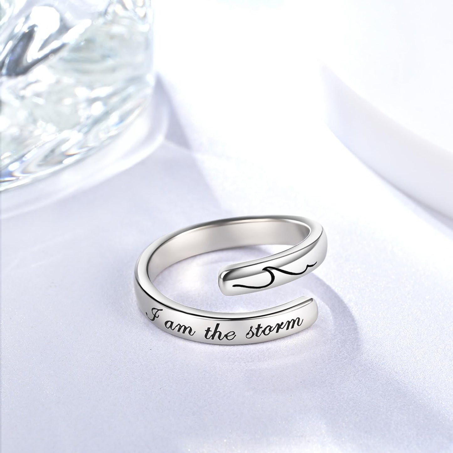 JXJL S925 Sterling Silver Inspirational Jewelry Rings Adjustable Ring Personality Encouragement Gift for Teens Women 8#