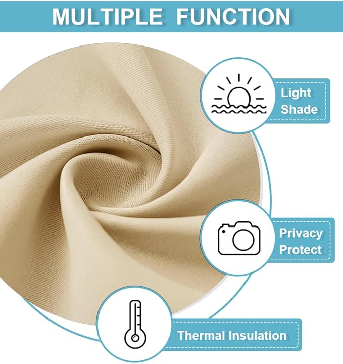 RYB HOME Blackout French Door Curtain - Privacy Thermal Insulated Window Shades for Patio Kitchen Front Entry Back Door Glass Window, Self Adhesive No Drill, 1 Panel, 12" W x 72" L, Biscotti Beige
