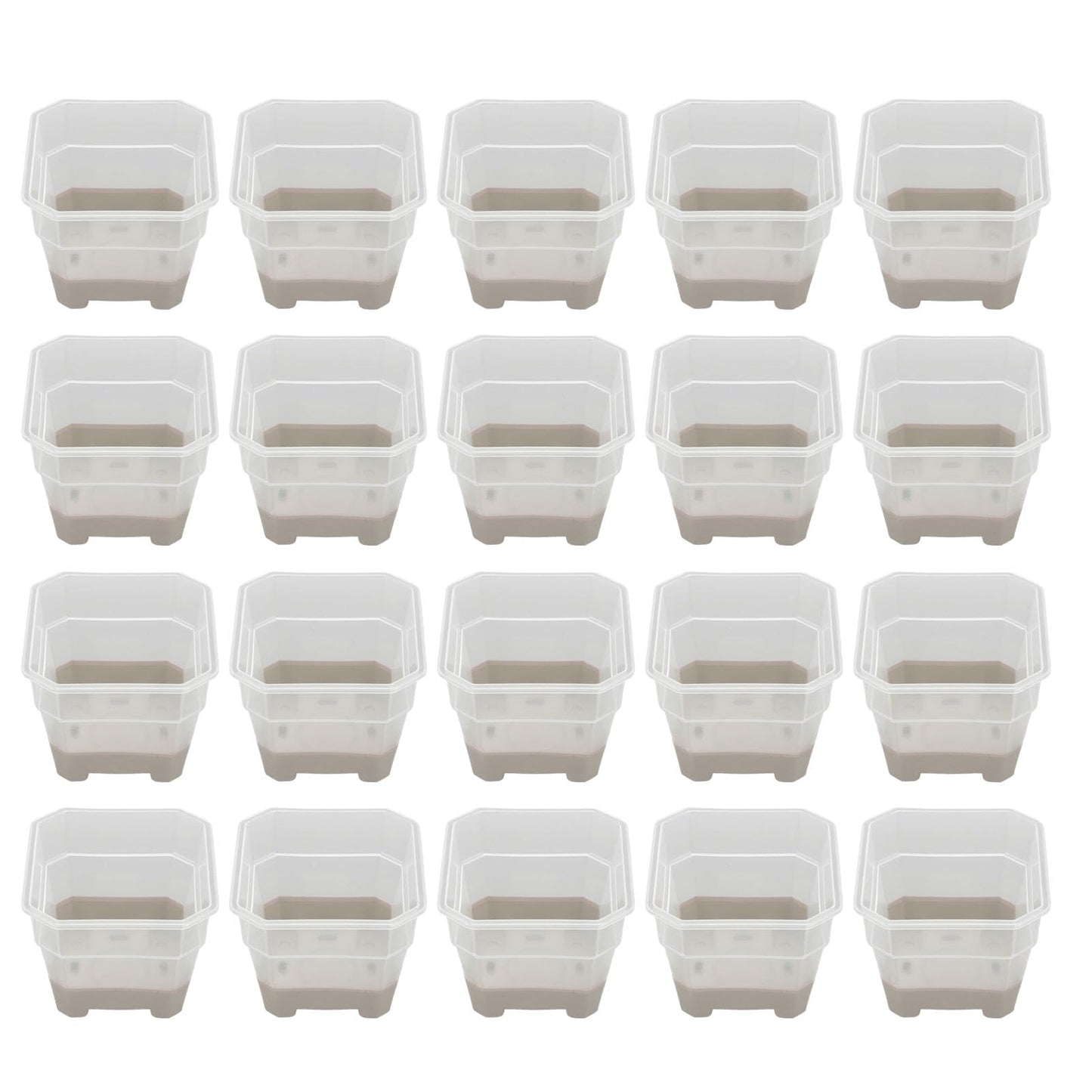 KELFEEAO 20PCS Clear Nursery Pots, 4in Plastic Silicone Seedling Plant Pot with Drainage Holes Square Flower Plant Seed Pot for Vegetables, Indoor Outdoor Use (Gray)