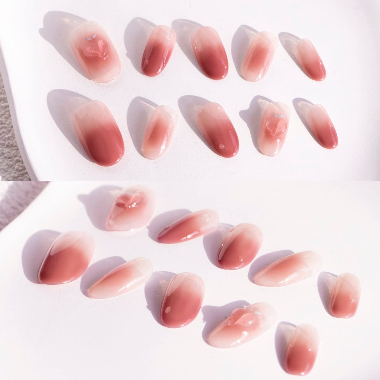 Light Rain Small Size Hand-made Press on Nails, 3D Gel UV Finished False nails with Design by Professional Manicurist