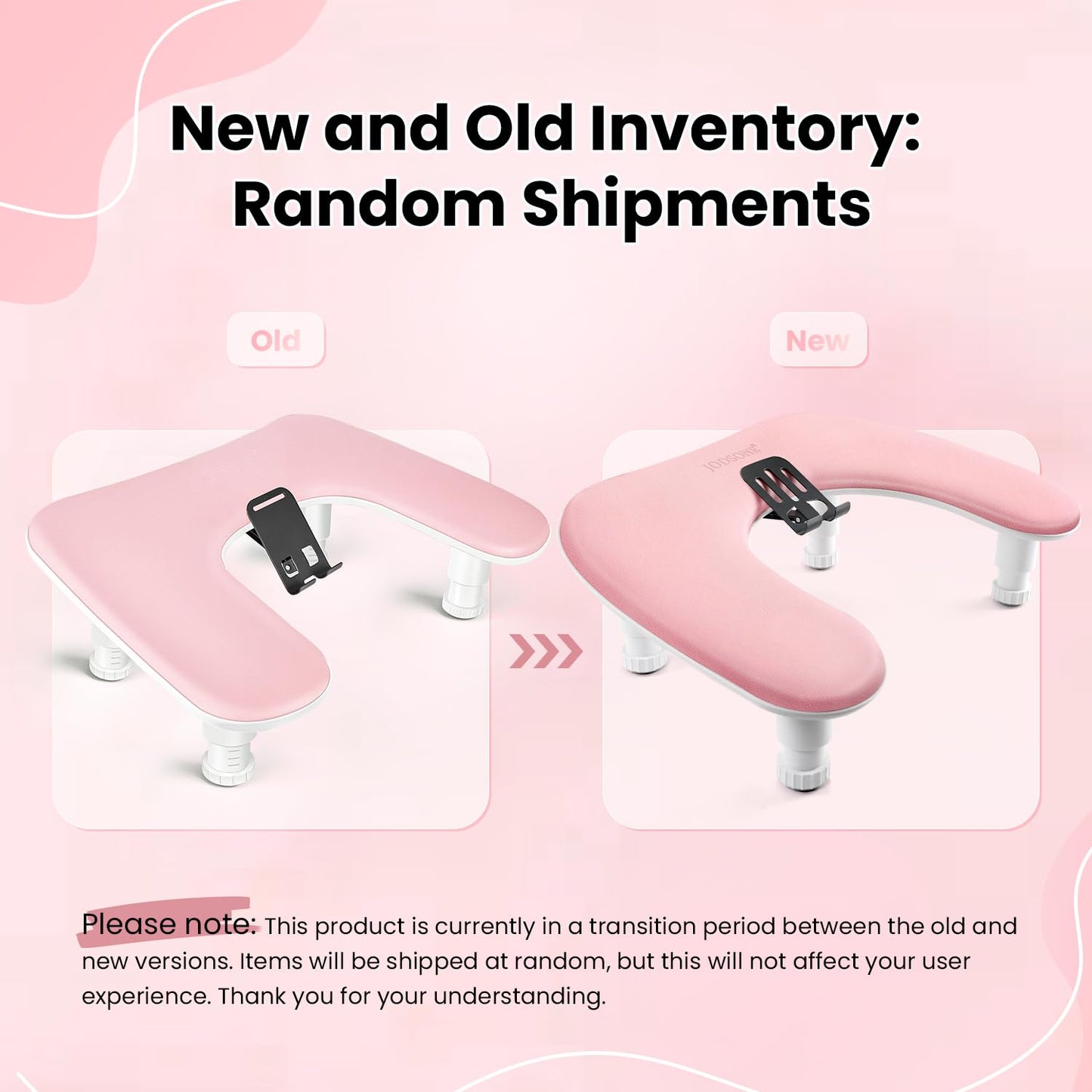 JODSONE Pink U-Shaped Manicure Arm Rest for Nails Tech with Rotating 360°Built-In Phone Holder and Adjustable Nail Arm Rest Detachable Manicure Hand Rest for Salon Design