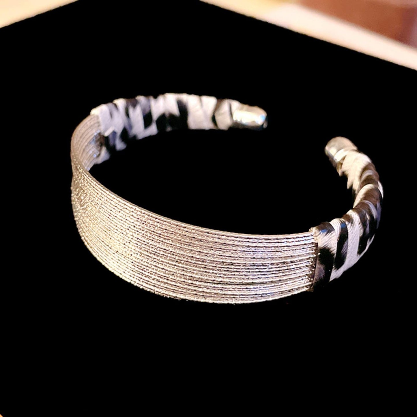 Chunky Silver Bangle Bracelets for Women, Trendy Open Adjustable Filigrace Bracelets with Leather Wrap Stackable Statement Leopard Cuff Bracelet for Women & Men Handmade Jewelry for Christmas Birthday