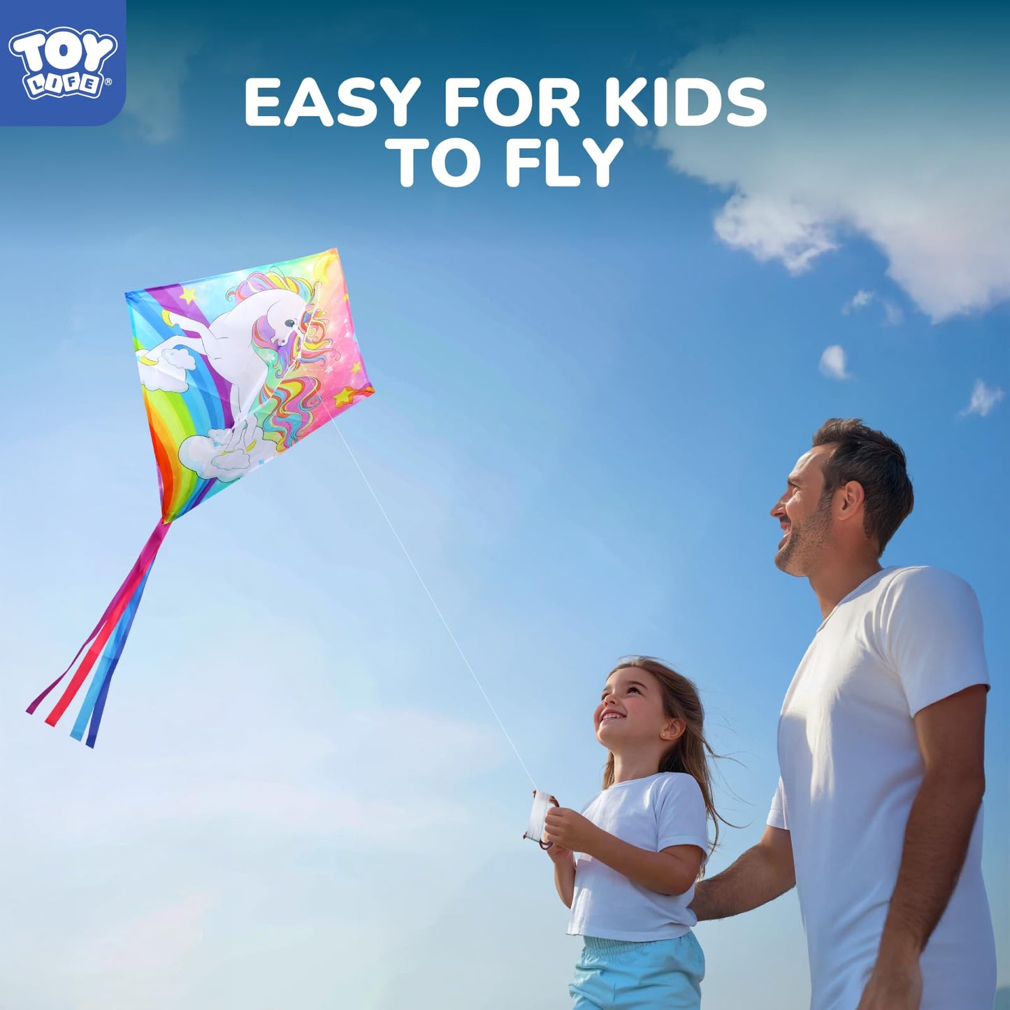 TOY Life Pink Unicorn Kite for Kids – Large Easy to Fly Beach Kite with 50M String & Handle – Durable Nylon Outdoor Toy for Boys & Girls Ages 4-12 – Gift for Beach & Park Fun