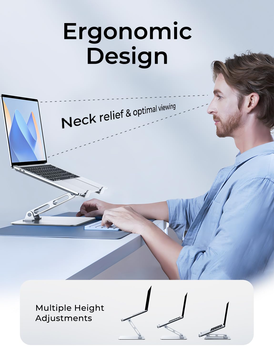 Niweya Adjustable Ergonomic Laptop Stand for Desk, Foldable Computer Stand, Stable Aluminum Lectern Notebook Riser & Portable Laptop Holder Mount Compatible with 10-16" MacBook Pro/Air, Dell, HP