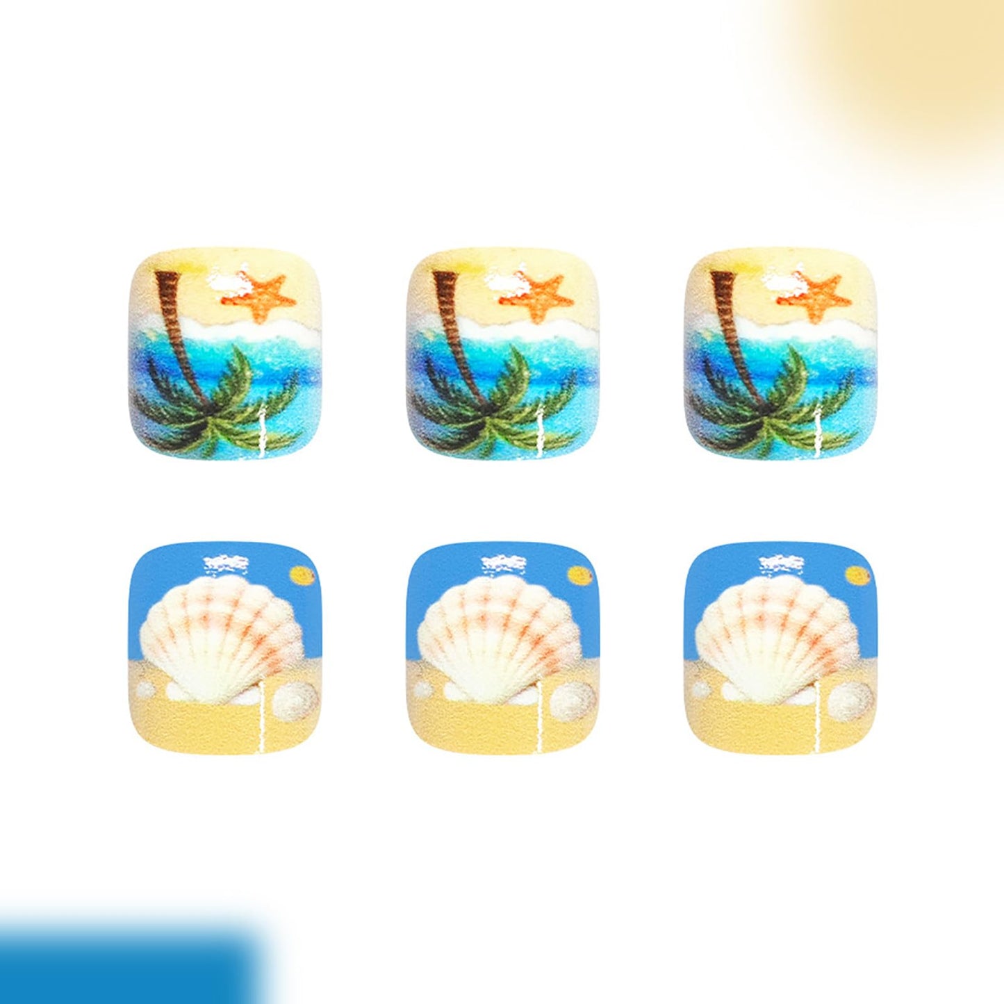 24Pcs Summer Press on Toenails,Short Square Fake Toenails with Coconut Trees Shells Glitter Designs Starfish Wave Beach Toe Nail Press Ons Acrylic Glossy Stick on Toe Nails for Women Girls