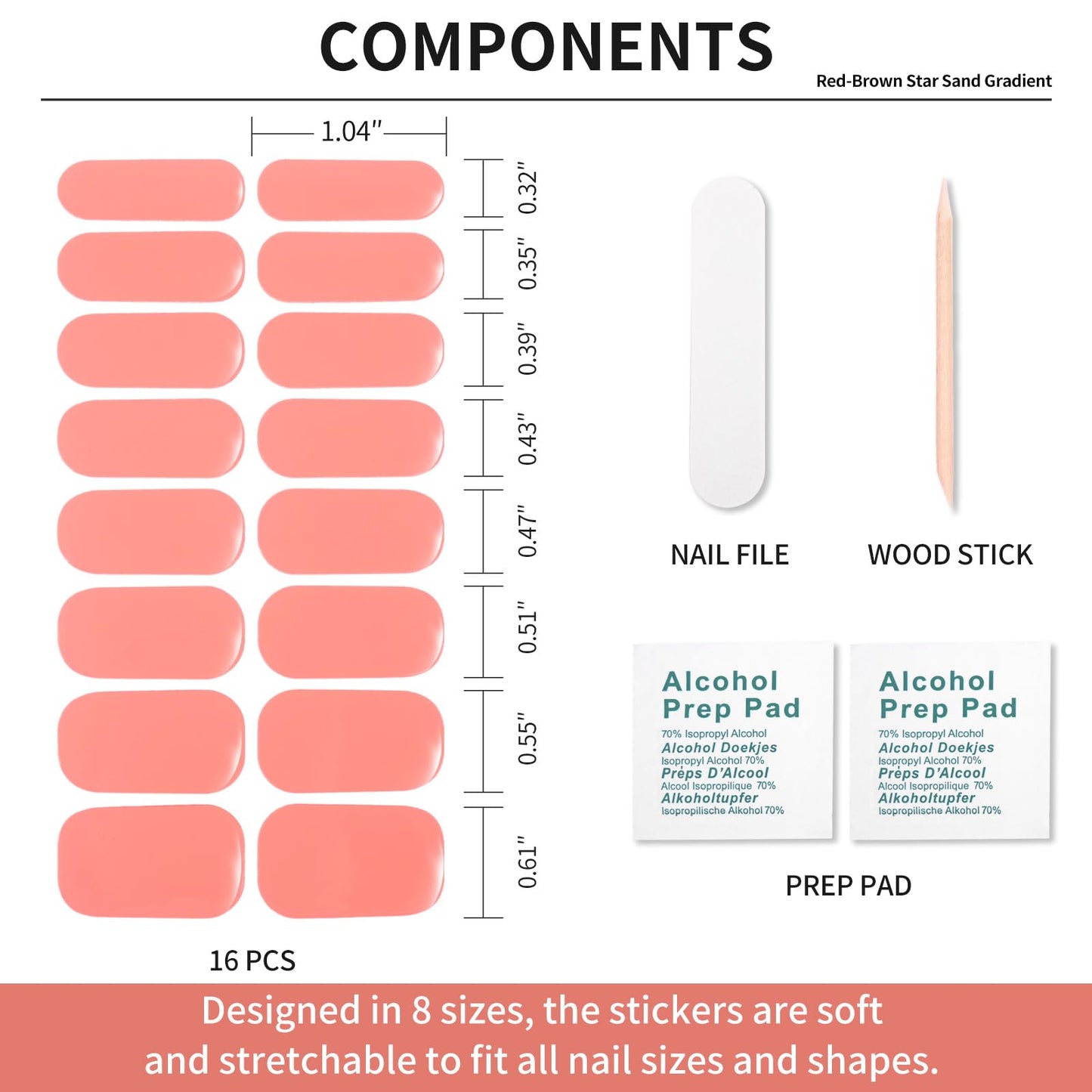 Semi Cured Gel Nail Strips -Bright Pink -Stylish Nail Wraps, No UV Light Needed, Effortless Application & Removal, Salon Quality, Includes 16 Wraps, 1 Prep Pad, Wooden Stick & Nail File